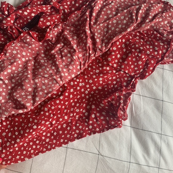 New Zara Red Floral Printed Tie Mini Skirt - Picture 6 of 6